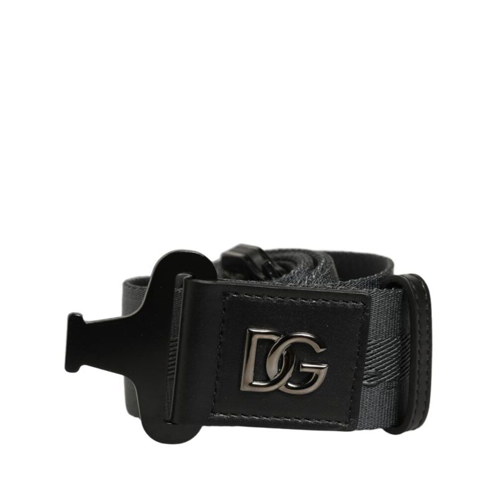 Dolce & Gabbana Men Gray Fabric Strap Logo Metal Buckle Men's Belt